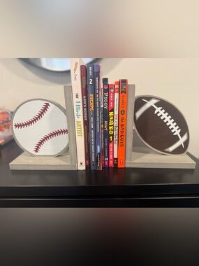 Sports- 2 Themed Wooden Bookends in Baseball & Football - Unbranded